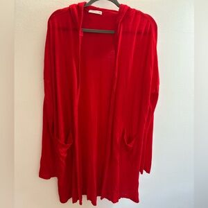 NWOT J. Tomson Red Hoodie Lightweight Open Long Cardigan 2XL
